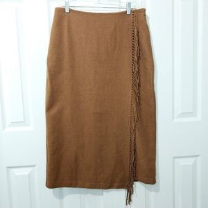 Loft‎ Fringe Wool Faux-Wrap Skirt, Size 10